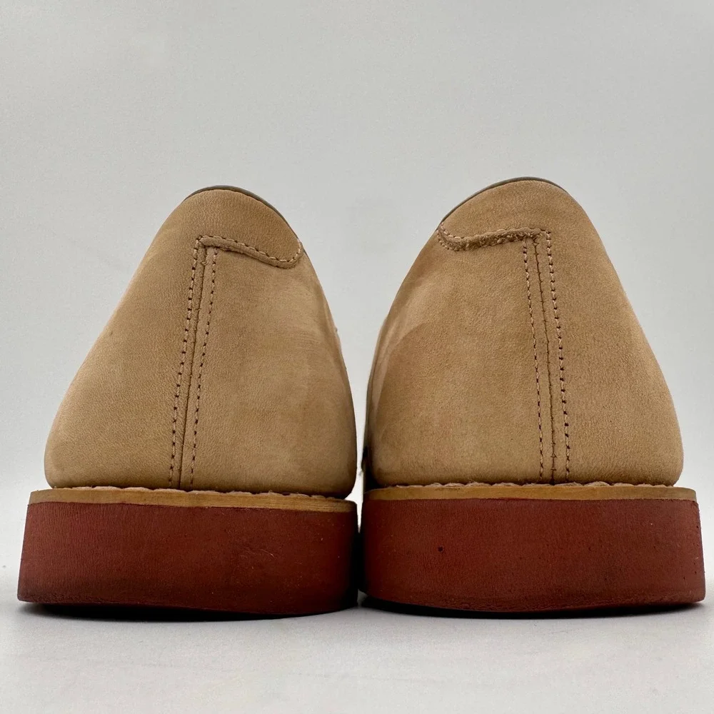 Brooks Brothers 346 Tan Nubuck Leather Oxford Red Brick Sole Buck Shoes Men 9.5D